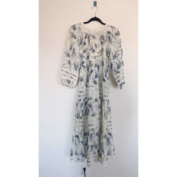 THE GREAT. The Hideaway lace-trimmed floral-print cotton midi dress XS - Picture 7 of 12